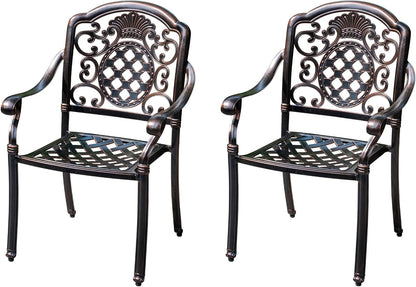 Outdoor Dining Chair Cast Aluminum Patio Chairs Set of 2 All-Weather Patio Dining Chair with Adjustable Feet for Backyard Garden (JL Chair)