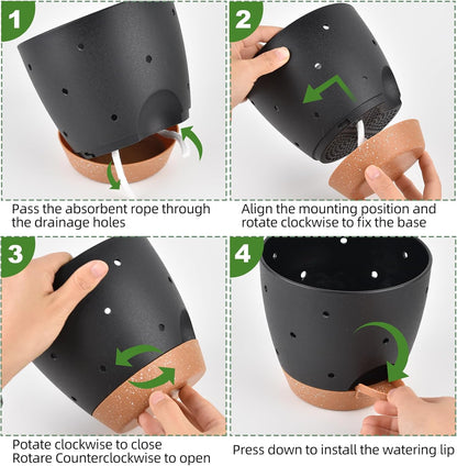 6 Inch Orchid Pots with Holes, 2 Pack Self Watering Planters for Orchids Plastic Orchid Pot Plant Flower Pots for Orchids Indoor Outdoor (Black with Brown)