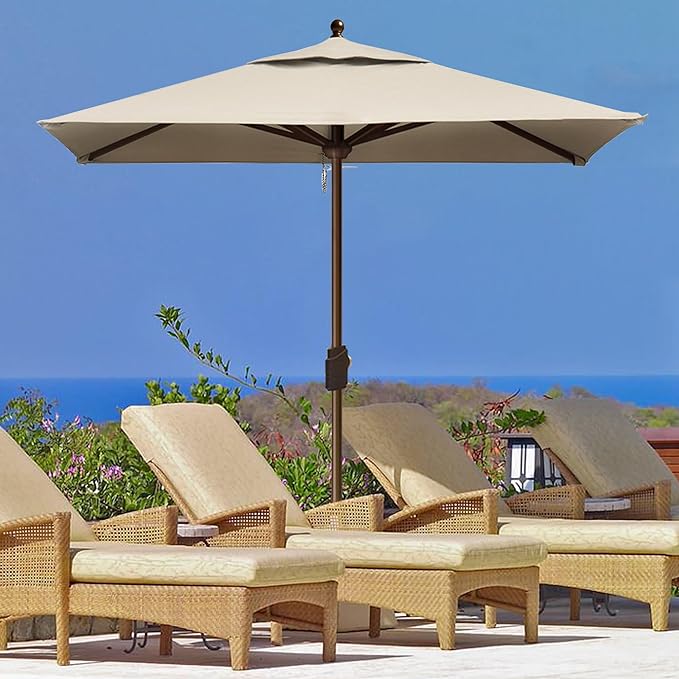 EliteShade USA 10-Year-Non-Fading 6x6Ft Square Market Umbrella Patio Outdoor Table Umbrella with Ventilation, Beige