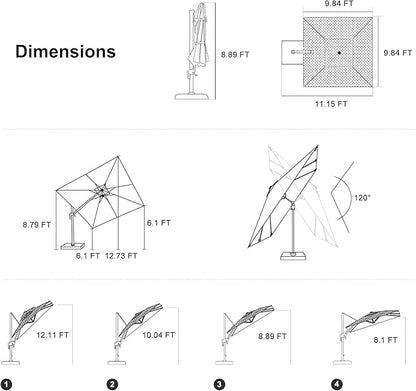 PURPLE LEAF 10' X 10' Swivel Outdoor Patio Aluminum Umbrella with Base Left-right Tilting Cantilever Offset Umbrella with UV Resistant Heavy Duty Fabric for Deck Pool Patio Backyard, Sand Dune
