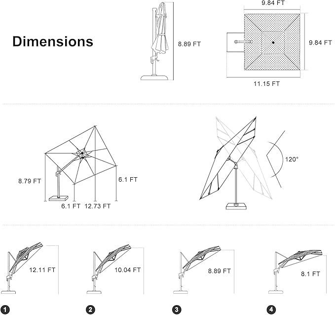 PURPLE LEAF 10' X 10' Left-right Tilting Outdoor Patio Umbrella Swivel Offset Cantilever Heavy Duty Rectangle Aluminum Umbrella with UV Resistant for Deck Pool Patio Backyard, Sand Dune