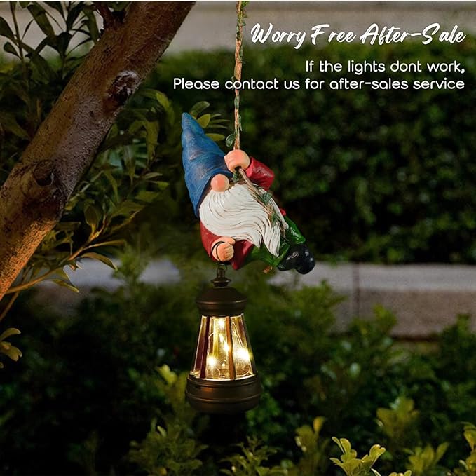 Solar Hanging Gnome Garden Statue Climbing Rope Gnome with LED Lantern Outdoor Decor Tree Hugger Yard Porch Wall Decoration Christmas Thanksgiving Birthday Gardening Gift for Mom Women