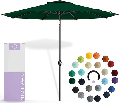 Midtown Umbrellas Sunbrella Umbrella 9 Feet Outdoor Umbrella With Forest Green Acrylic Fabric - Auto-Tilt Aluminum Frame Patio Umbrella For Backyard, Deck, Garden, Pool - Black Pole