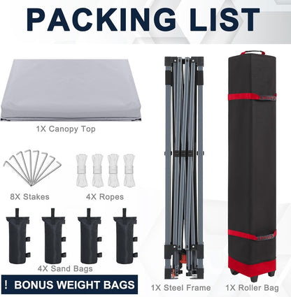 COOSHADE Pop Up Canopy Tent, 8x8 Easy Setup Instant Canopy Sun Shelter Beach Tent, Portable Sports, Grey