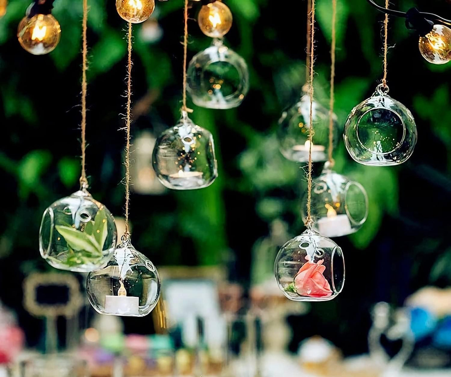 18 Pcs Clear Hanging Glass Candle Holder Decorative Hanging Chandeliers, 3.15"/8cm Led Light Candleholders Mini Home Decor Planters, Small Plant Terrarium Globes for Garden Wedding Party Decoration