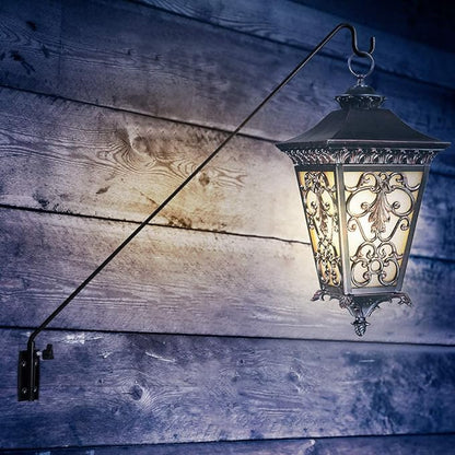 Heavy Duty Extended Reach Wall Mounted Deck Hook Wall Pole, Wall Bracket Direction and Length Adjustable Plant Bracket for Bird Feeders, Planters, Suet Baskets, Lanterns, Wind Chimes and More,Black