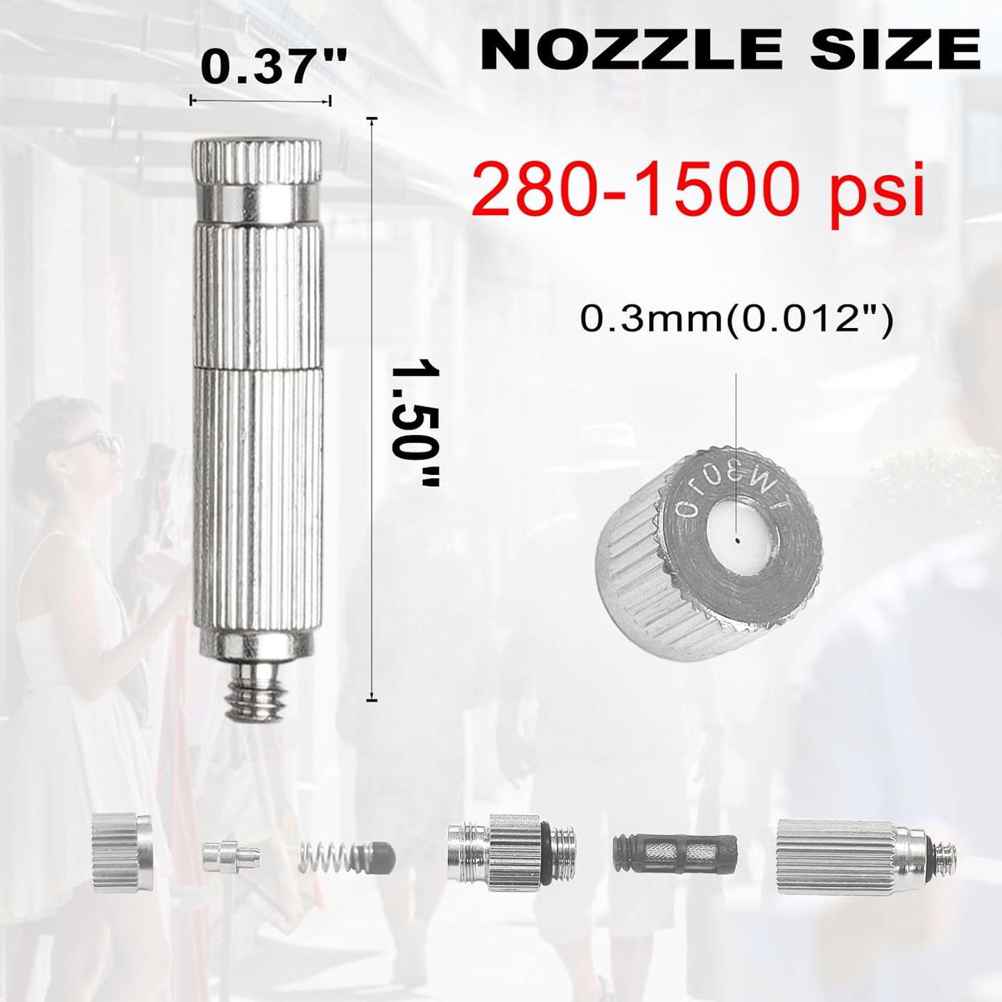 High-Performance Brass Patio Misting Kit – 10 Brass Anti-Drip Micro-Nozzles & 10 3/8″ Slip Connectors for High-Pressure Outdoor Cooling Misting (UNC 10/24, 0.012″ Precision Orifice, 280-1500 psi)