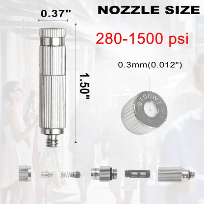 High-Performance Brass Patio Misting Kit – 10 Brass Anti-Drip Micro-Nozzles & 10 3/8″ Slip Connectors for High-Pressure Outdoor Cooling Misting (UNC 10/24, 0.012″ Precision Orifice, 280-1500 psi)