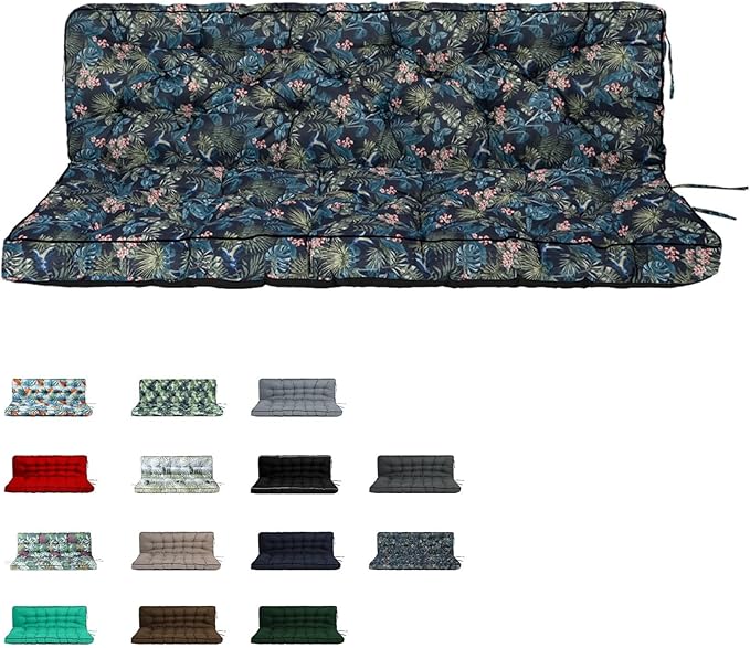 Swing Replacement Cushions with Backrest, 2 or 3 Seater Waterproof Non-Slip Overstuffed Swing Pad, Indoor/Outdoor Bench Cushion for Porch Chair Swing Garden Furniture (Hummingbird, 40 * 63 in)