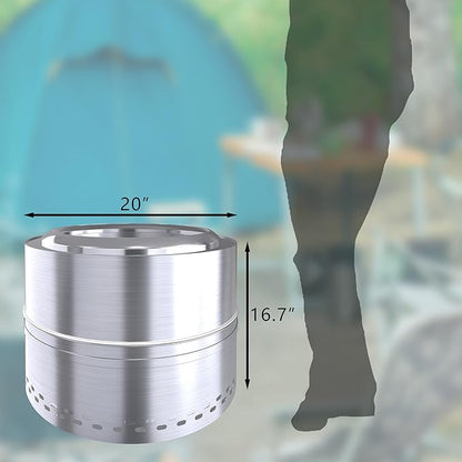 20'' Smokeless Firepit,304 Stainless Steel Outdoor fire Pit,Smokeless Fire Pits for Outside with Carry Bag for Camping Backyard, Fire Pit Wood Burning Stove