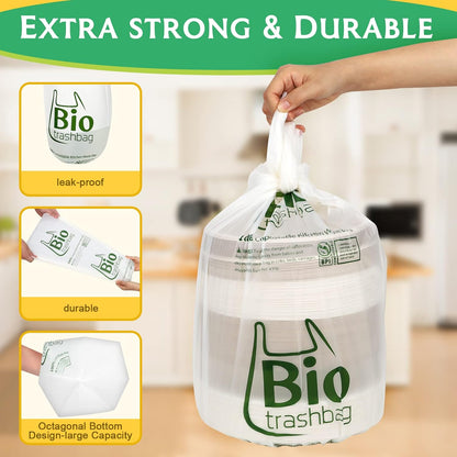 8 Gallon Compostable Trash Bags, 100 Count Flat-Top Trash Bags Biodegradable, Medium Small Food Scrap Waste Bags for Kitchen Bathroom Office Car, Extra Thick Compost Bags White
