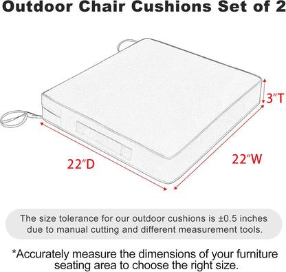Favoyard Patio Chair Cushions 22 x 22 x 3 Inch Waterproof Outdoor Seat Cushions for Patio Furniture 3-Year Color Fastness Garden Sofa Couch Chair Pads with Handle & Adjustable Straps Set of 2, Grey
