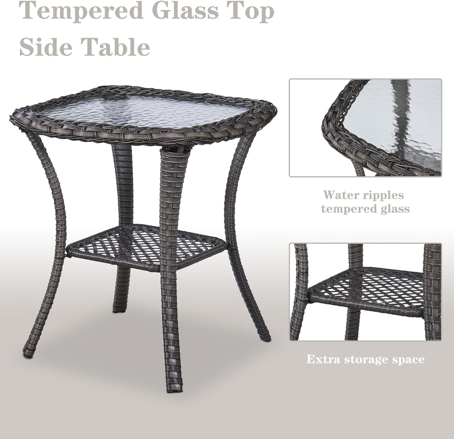 5 Pieces Patio Furniture Sets Wicker Outdoor Furniture, Rattan Patio Swivel Glider Chairs with 2 Ottoman and Glass Side Table