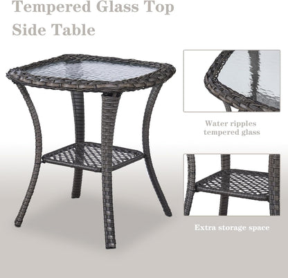 5 Pieces Patio Furniture Sets Wicker Outdoor Furniture, Rattan Patio Swivel Glider Chairs with 2 Ottoman and Glass Side Table