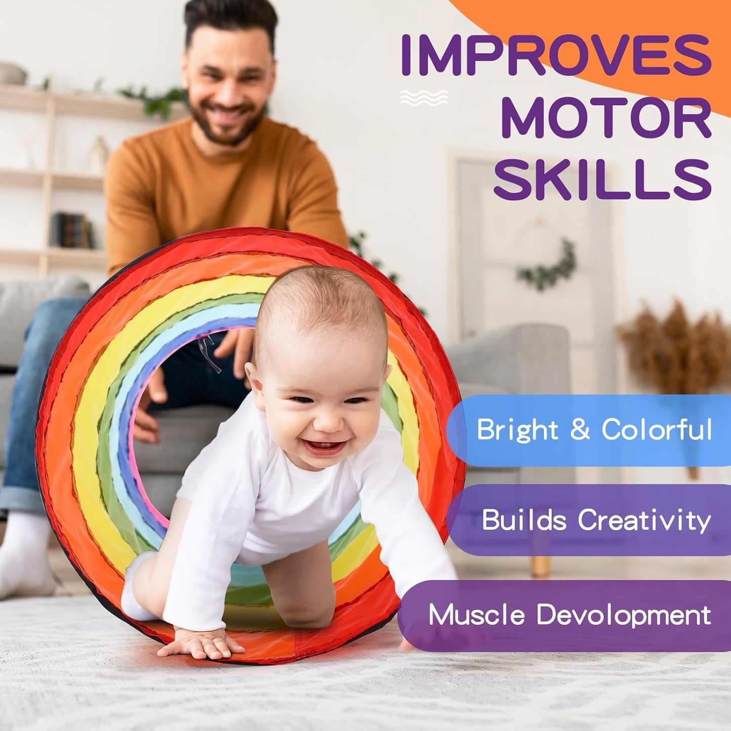 2 Pcs Play Tunnel for Kids Toddlers 6ft Multicolored Crawl Tunnel Play Tent for Baby or Pet Collapsible Gift for Boy and Girl Indoor and Outdoor Game(Classic)