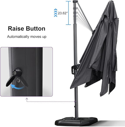 PURPLE LEAF 11.5' X 11.5' Telescopic Patio Umbrella Outdoor Cantilever Umbrella Square Up Down Lifting Offset Umbrella with 360-degree Rotation for Garden Deck Pool Patio Grey