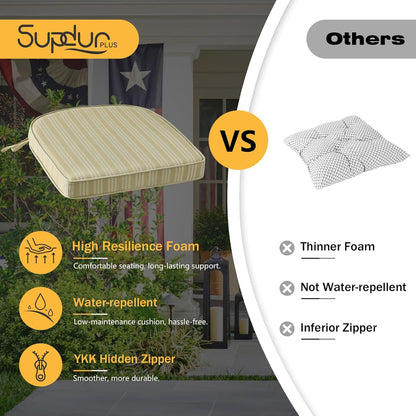 Outdoor Round Corner Seat Cushion, 17"x16"x2", Set of 4, Non Slip Seat Cushion Pads with Removable Cover for Patio Furniture, Garden Yard Lawn, Beige Brown Stripe