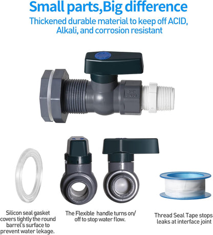 2 Pack Rain Barrel Spigot Kit - Suswillhit Water Barrel PVC Garden Diverter Kit with Bulkhead Fitting Hose Faucet Adapter and Thread Seal Tape for Water Tanks, Aquariums, Tubs, Pool, Garden Barrel