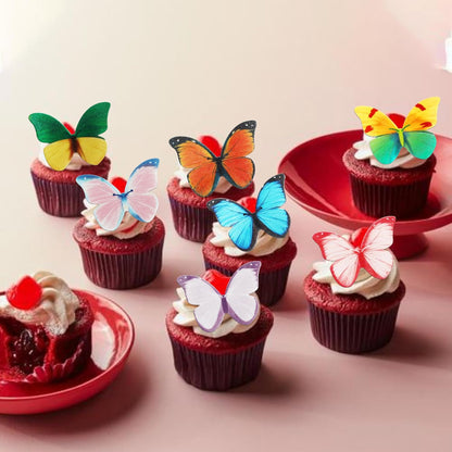 50 PCS Edible Butterfly Cupcake Toppers Butterfly Cupcake Picks Wafer Paper Butterfly Cupcake Decorations for Butterfly Theme Baby Shower Wedding Birthday Party Cake Decorations Supplies Colorful