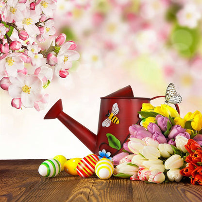 Decorative Wild Flower & Bee Metal Watering Can (Vol: 4 Cups) | Small Red Watering Can | Garden Décor Housewarming Gift for Mother Women Friends Gardeners