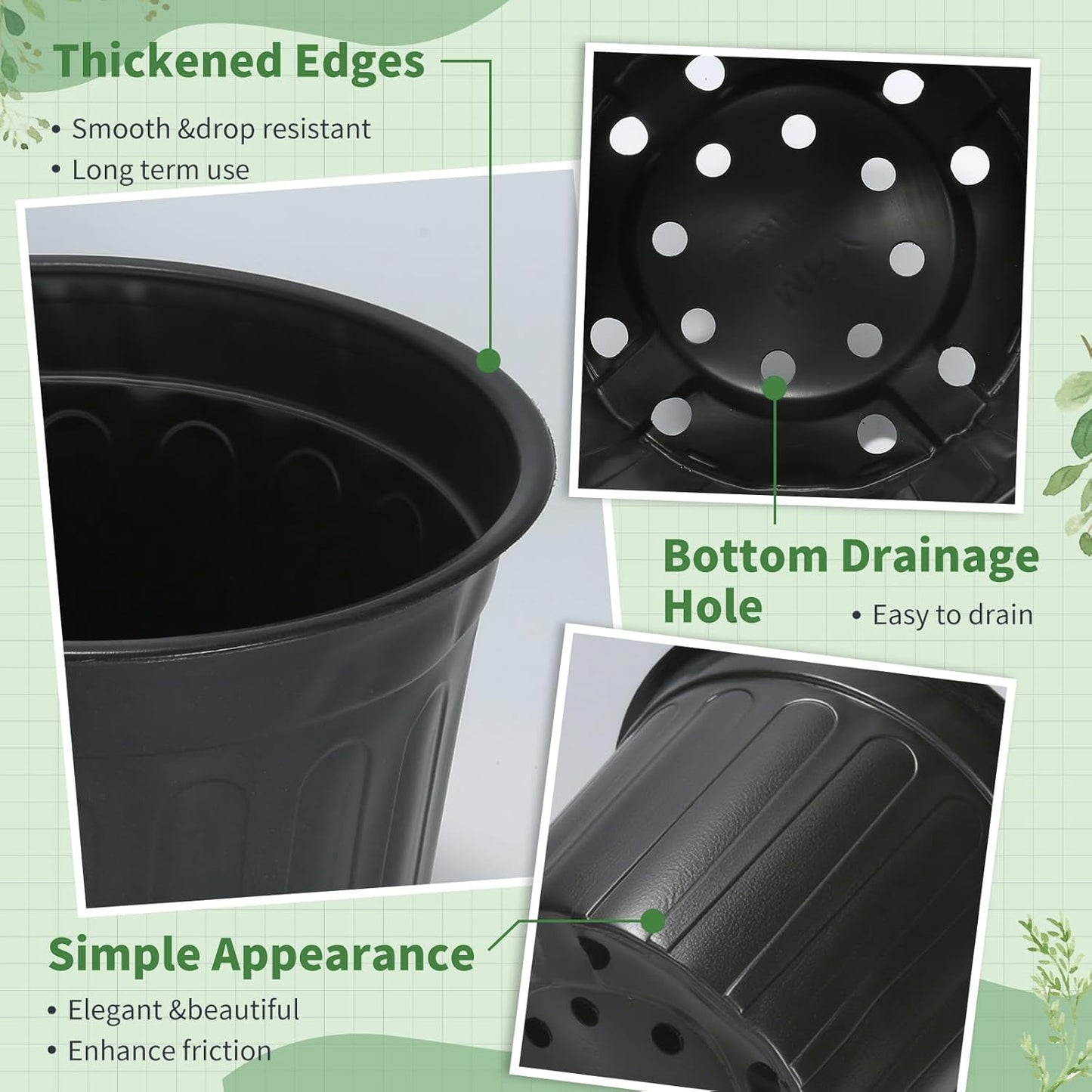 40 Pack 3 Gallon Nursery Plant Pots,10 Inch Plastic Garden Flower Seedling Planter Pot with Drainage Holes for Outdoor Indoor Plants,Gardening Gifts