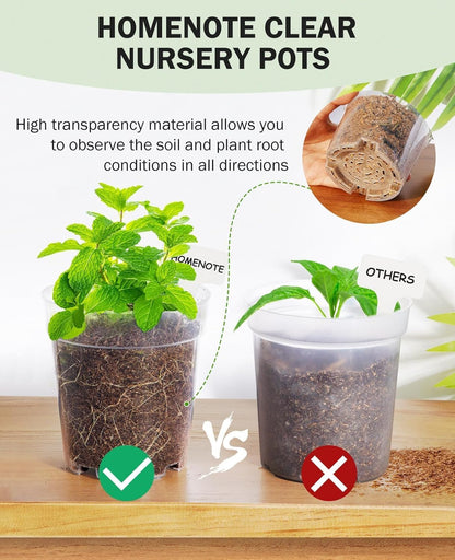 homenote Clear Nursery Pots for Plants,3/4/5/6.7 Inch Plant Pot for Planting Plastic Seedling Pots with Drainage Holes Seed Starter Pot Flower Pots High Transparency with 20 Plant Labels (36 Pack)
