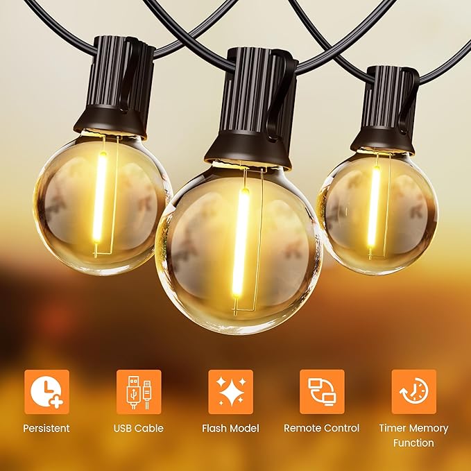 OHLUX 60FT Solar Globe String Lights Outdoor, Shatterproof Solar Patio Lights with Remote, 27 Dimmable G40 LED Filament Bulbs, 2200K Soft Warm White Edison Hanging Light for Outside Backyard Deck