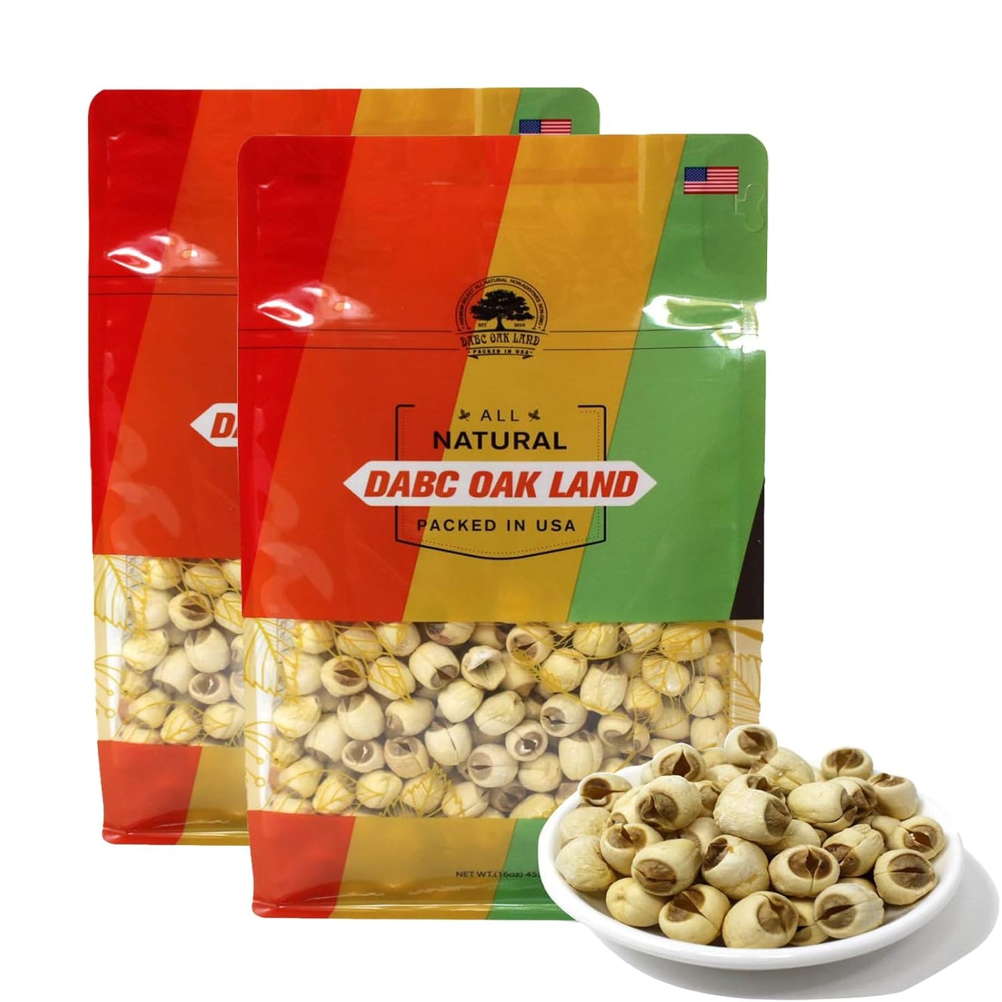 DABC OAK LAND Natural 2LB Dried Lotus Seeds 莲子干, Dried White Lotus Seeds Lian ZI, Rich In Methionine for Health, 白蓮子 for Herbal Tea Cooking Porridge and Soup Raw Material 2 X 16OZ Bags