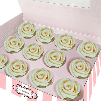 Confect Edible Flower | Edible Flower for cake decorations | Edible Flower Cupcake Toppers | Cupcakes & Doughnut Edible Toppers | Classic Pearl Ivory Sugar Flower- Pack of 12