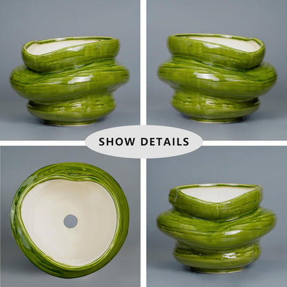 Ceramic Planters Bonsai 11 Inch - Planters with Drainage Hole, Flower Pots for Indoor Plants Outdoor Plants, Large Plant Pot for Home Decor, Gift for Men Women, Green