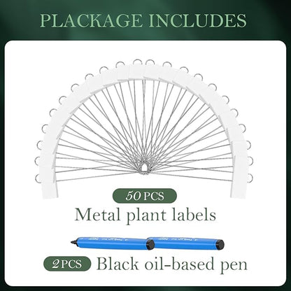 50 Pack Metal Plant Labels for Outdoor Garden Waterproof Plant Markers, Labels Garden Markers for Seedlings Herbs Vegetable Greenhouse Gifts with Pen - White