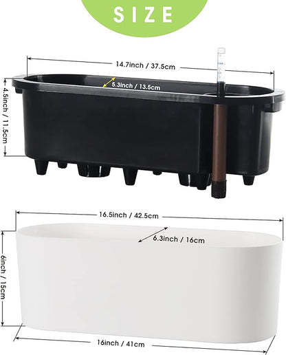 SAROSORA 16" Oval Self Watering Planter with Water Level Indicators for Plants & Flower Home Garden Outdoor Indoor Succulent | Herb pots | Window Box (1, Oval, White)