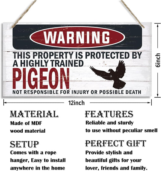 Warning Sign, Pigeon Warning Wood Plaque Sign, Funny Door Signs, Decorative Wood Hanging Suspension Plaque, Farmhouse Wooden Wall Decor, Outdoor Hanging Wooden Signs