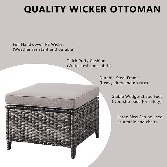 Rilyson Wicker Patio Furniture Set - 7 Piece Rattan Outdoor Sectional Conversation Sets with 1 Sofa,4 Armrest Chairs and 2 Ottomans for Porch Deck Garden(Mixed Grey/Grey)