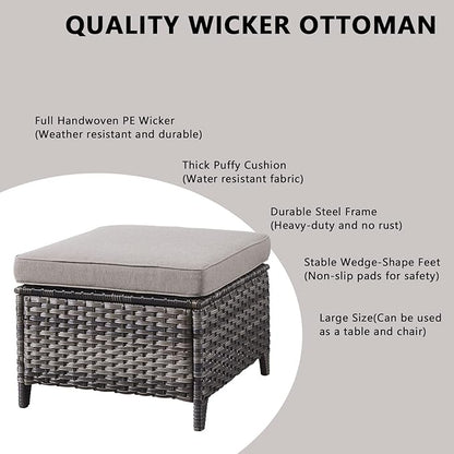 Rilyson Wicker Patio Furniture Set - 7 Piece Rattan Outdoor Sectional Conversation Sets with 1 Sofa,4 Armrest Chairs and 2 Ottomans for Porch Deck Garden(Mixed Grey/Grey)