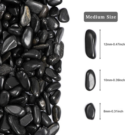5lbs Black Natural River Rocks, High-Polished Pebbles for Plants Garden, 0.3-0.8 inch Decorative Stones, Ideal for Fish Tank, Vases, Home Decor and Garden Landscaping,Black