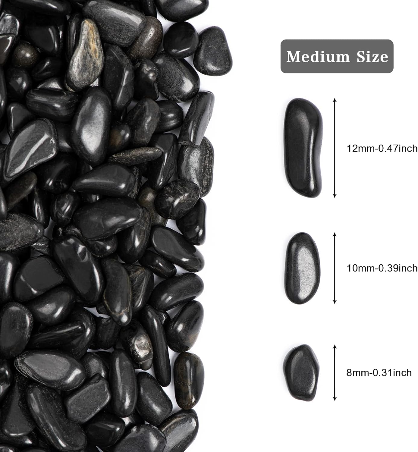 20lbs Black Natural River Rocks, High-Polished Pebbles for Plants Garden, 0.3-0.8 inch Decorative Stones, Ideal for Fish Tank, Vases, Home Decor and Garden Landscaping,Black