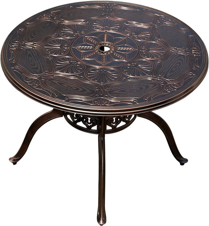 Outdoor Table Cast Aluminum Round Patio Table with Umbrella Hole All Weather Outdoor Dining Table for Lawn Garden Backyard (100cm Palm Round Table)