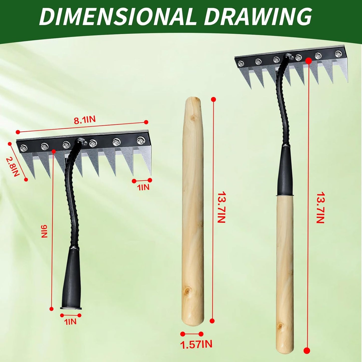 Upgraded Cultivator rake, Spray-Coated Rust-Proof Manganese Steel Weed rake, and 8-Tines Garden Weed Puller Tool with Wooden Handle — All for Lawn and Garden, Ideal gardinia uprooting Tool.