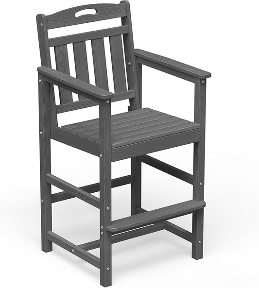 HDPE Outdoor Patio Tall Adirondack Bar Chair, All-Weather Bar Height Balcony Adirondack Stools for Bistro, Garden, Backyard, Deck | Grey