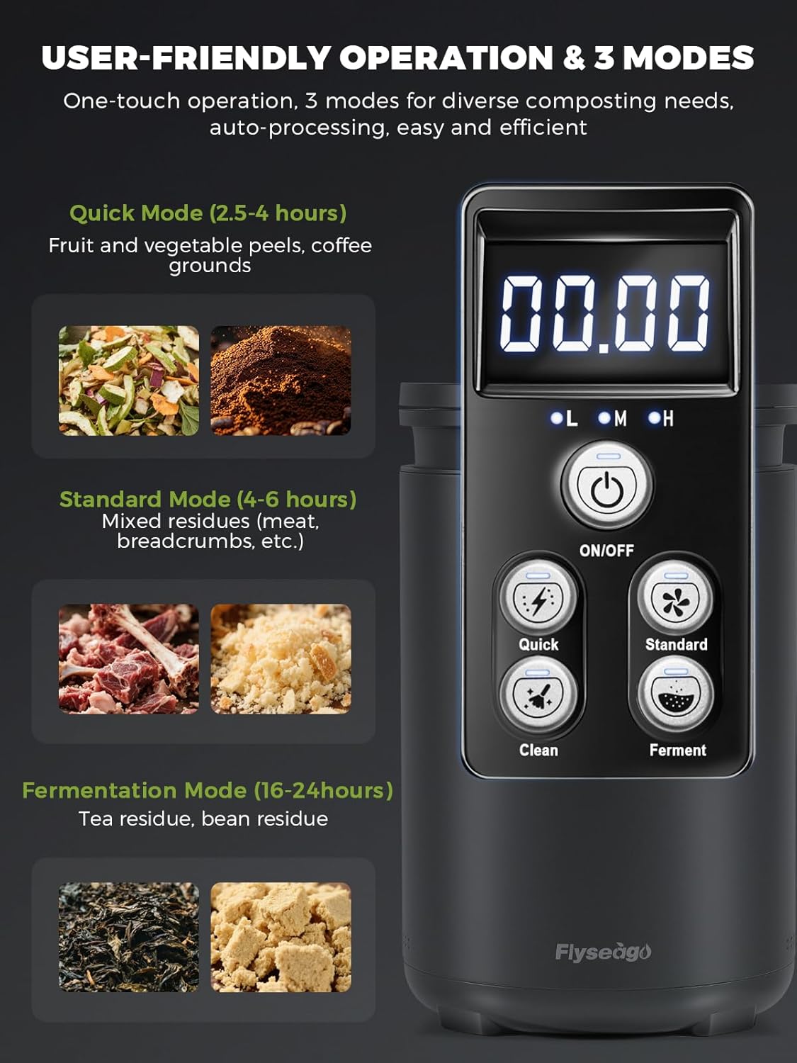 Electric Composter for Kitchen Smart Odorless Countertop Compost Bin Machine Quiet Larger 4.5L Indoor Food Cycler with Auto Cleaning, 3 Modes, 2 Carbon Packs, Turn Food Waste into Fertilizer