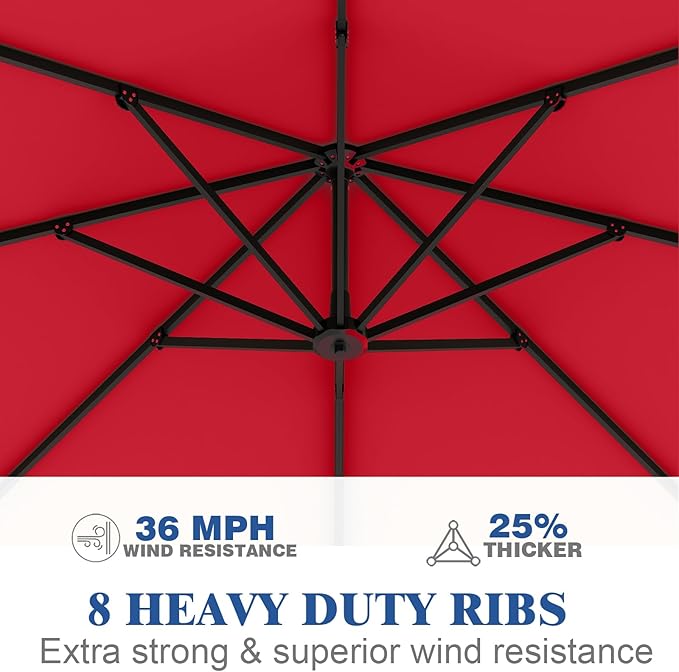 Outdoor Patio Umbrella with Sand Bag Included, 11 FT Deluxe Curvy Cantilever Umbrella Offset Hanging Umbrella with 360° Rotation for Market, Pool, Garden, Backyard, Deck