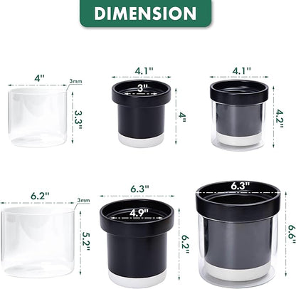 Phoenix Vine 6 Inch 4 Inch Self Watering Terracotta Planter, Black Terracotta Clay Pot with Glass Reservoir for Indoor Plants, Herbs, Flowers, 52-C-G-46