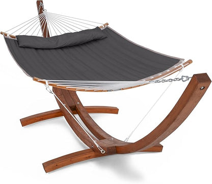 SUNCREAT Hammocks Standing Backyard Hammock with Stand, 2 Person Heavy Duty Portable Hammock with 13.5 ft Wooden Stand, Dark Gray