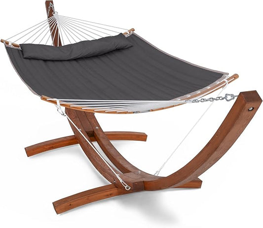 SUNCREAT Hammocks Standing Backyard Hammock with Stand, 2 Person Heavy Duty Portable Hammock with 13.5 ft Wooden Stand, Dark Gray