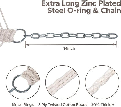 SUNCREAT Double Quilted Hammock with Hardwood Spreader Bar, Extra Large Soft Pillow, Heavy Duty 2 Person Hammock for Indoor, Outdoor, Brown