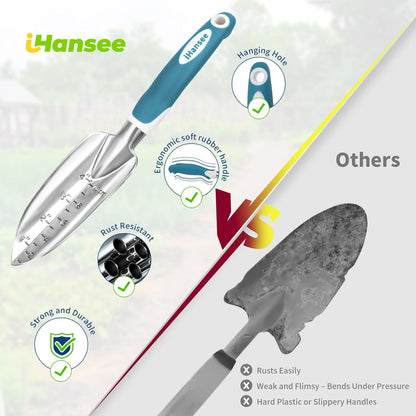 Blue Garden Tool Sets 12-Piece, Aluminum Gardening Hand Tools w/Ergonomic Handle, Garden Supplies Organizer Handbag, Kneeling Pad, Apron and Gloves, Gift for Women, Garden Starter Kit for Women