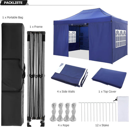 COBIZI 10x15 Pop up Canopy Heavy Duty Tent with 4 sidewalls Commercial Outdoor Canopy Event Tents All Season Wind & Waterproof Gazebo with Carry Bag, Dark Blue(Frame Thickened)