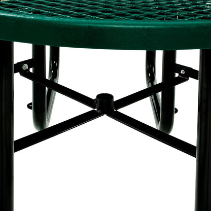 Global Industrial 46" Round Picnic Table, Expanded Metal, Green Thermoplastic Coating, Attached Benches, 1-1/2” Umbrella Pole Hole, Outdoor-Rated, 1000 lb Capacity