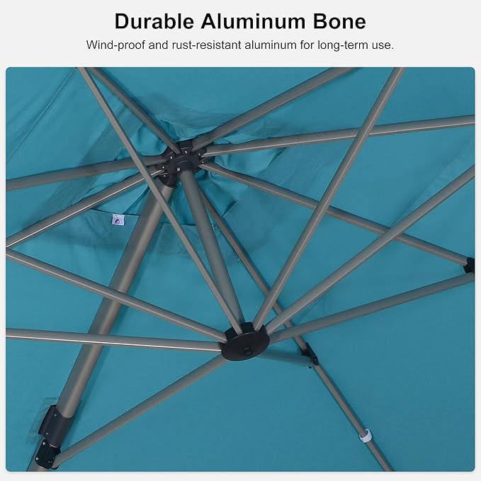PURPLE LEAF Patio Umbrella with Base Included, 10‘×13’ Outdoor Aluminum Cantilever Umbrella with 360° Rotation, Aluminum Large Offset Umbrella for Outdoor Garden Pool, Turquoise Blue